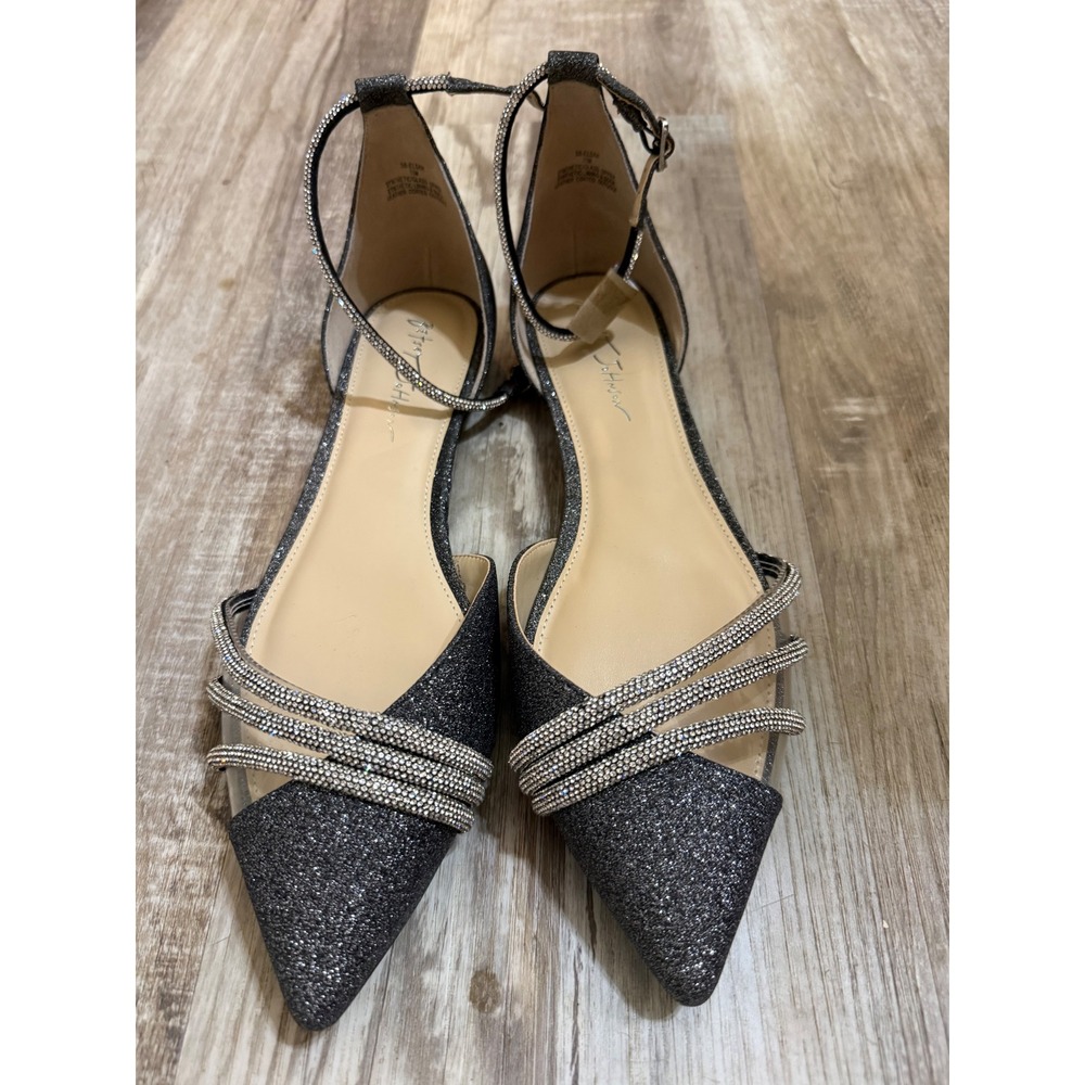 Betsey Johnson Blue Elsah Silver Glitter Rhinestone Pointed Toe dOrsay Flats 11M